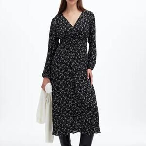 Madewell Ruched Floral Midi Dress True Black Size 0 NWOT